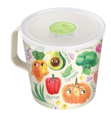 Контейнер-кружка  750мл с декором Овощной микс (светло-бежевый)